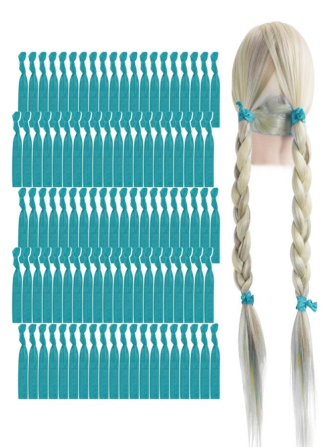 MEEDEE Teal Blue No Crease Soft Knotted Hair Ties - 100 Pack Ouchless Yoga & Pony Tail Bracelets for Women - Image 1